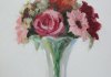 Red flowers, glass vase